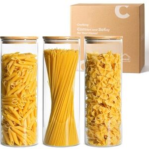 🌸 ComSaf glass spaghetti storage container w/ lids 70oz set of 3 🌸